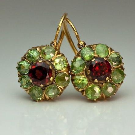 Vintage™ | Kristallen Druppel Oorbellen in Groen en Rood