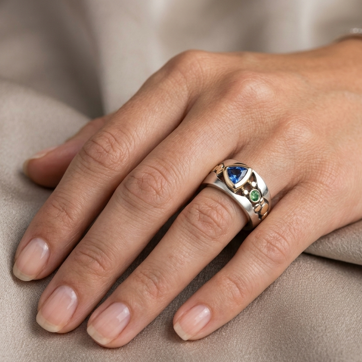 Elly™ | Zilveren Ring met Blauw Kristal