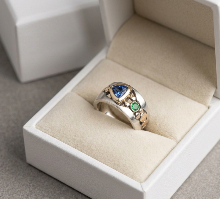 Elly™ | Zilveren Ring met Blauw Kristal